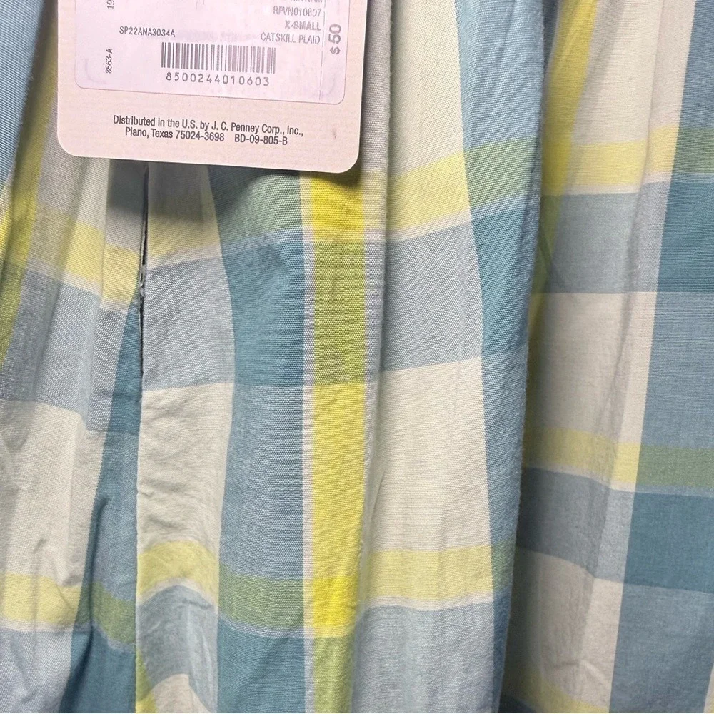 ana A New Approach Plaid 2 Piece Set Crop‎ Top Midi Skirt Yellow Green XS NWT